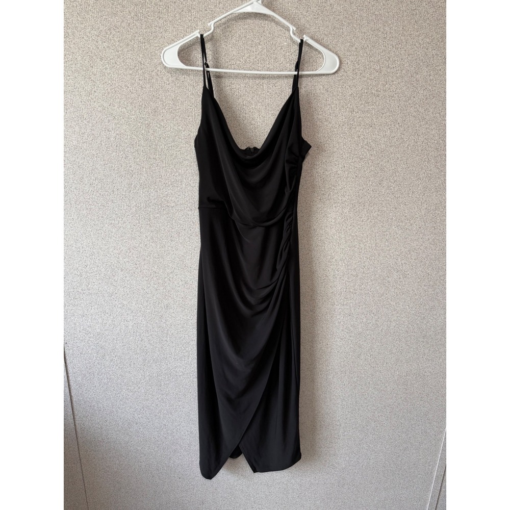 Laundry by Shelli Segal Black Cowl Neck Ruched Midi Dress Womens Size 6 Cocktail